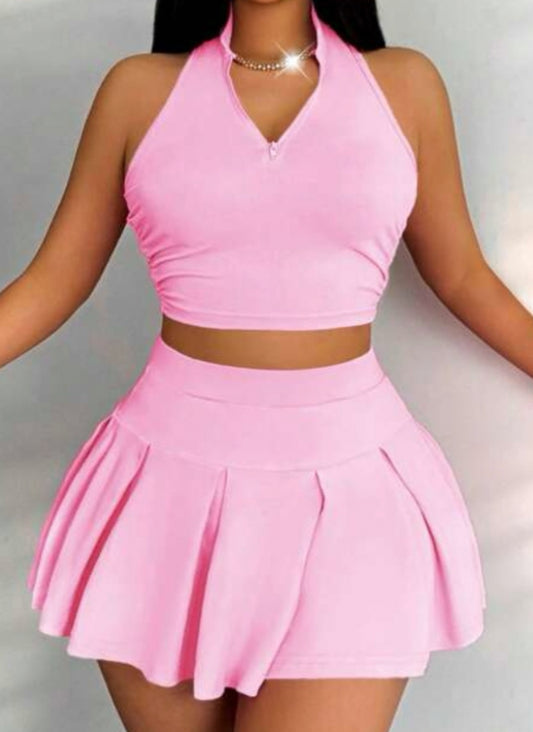 Pink Sporty Skirt Set